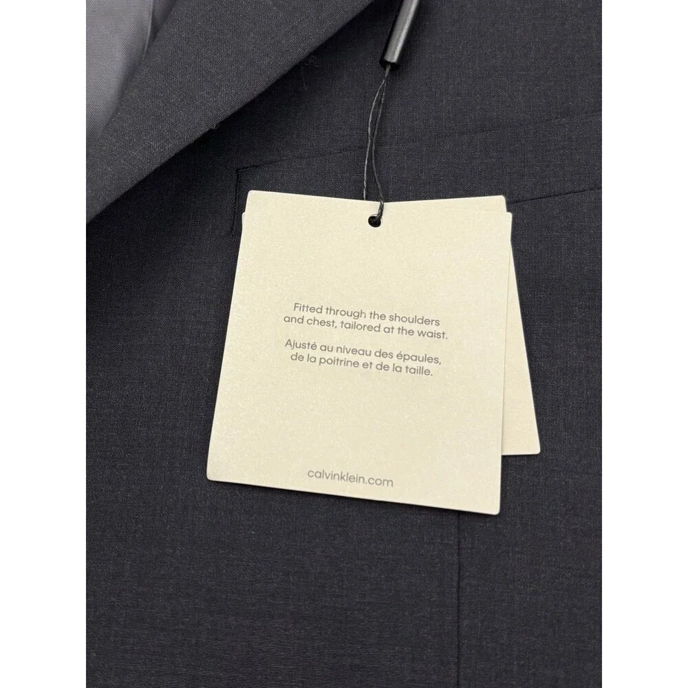 $815 NEW CALVIN KLEIN MENS 40L CHARCOAL WOOL 3 PIECE SUIT W/VEST M & PANTS 32X34